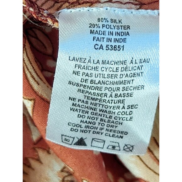 Chai Fashions Burnt Orange Floral Silk Wide Leg Palazzo Pants Size Medium - Picture 6 of 6